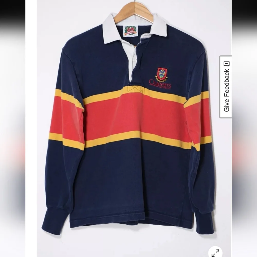 Barbarian Rugby Wear Queen’s University Rugby Shirt Small Navy Red Yellow Stripe - Picture 2 of 11